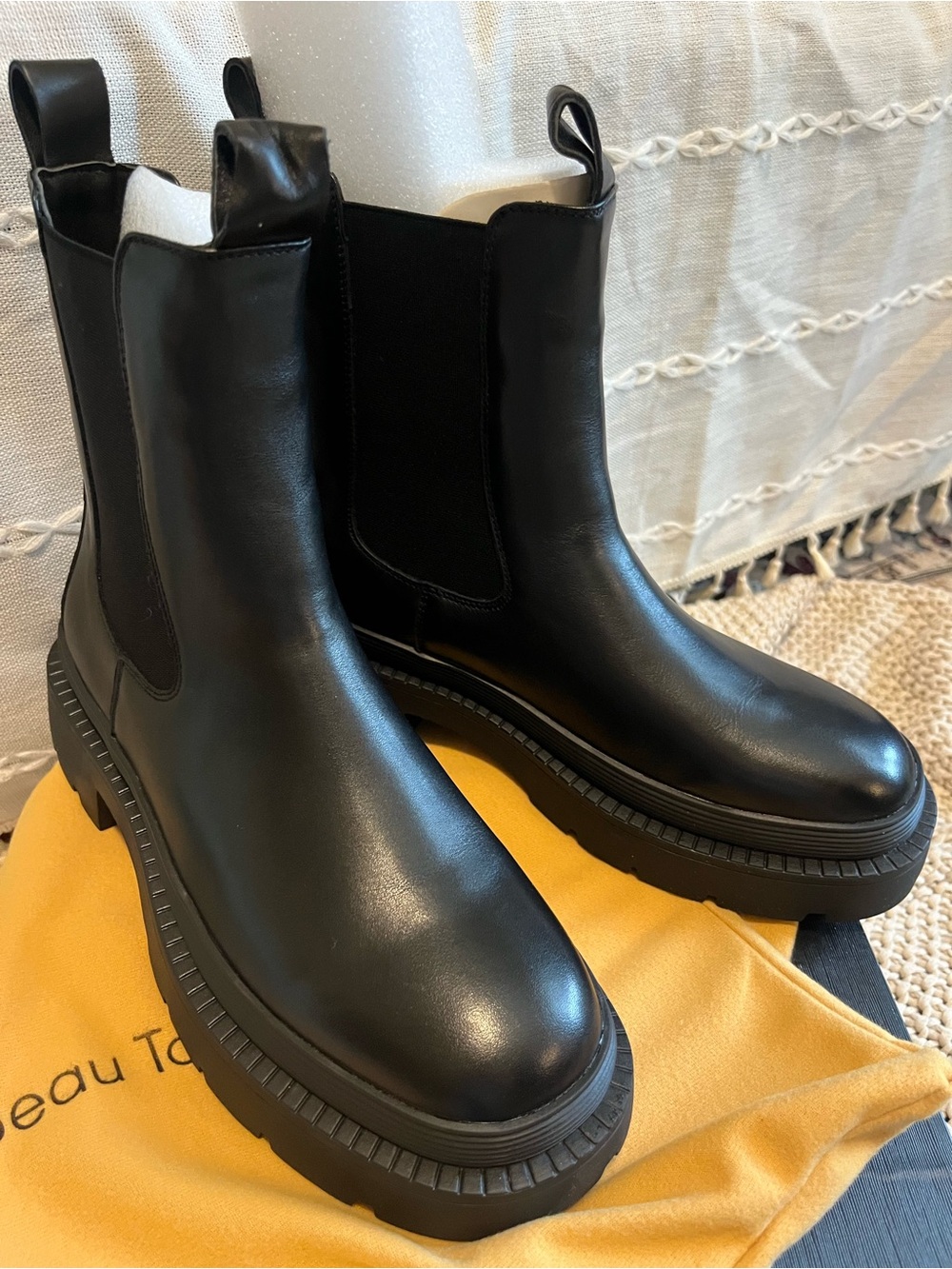 BeauToday Platform Leather Chelsea Ankle Boots all season comfort 9 New Black